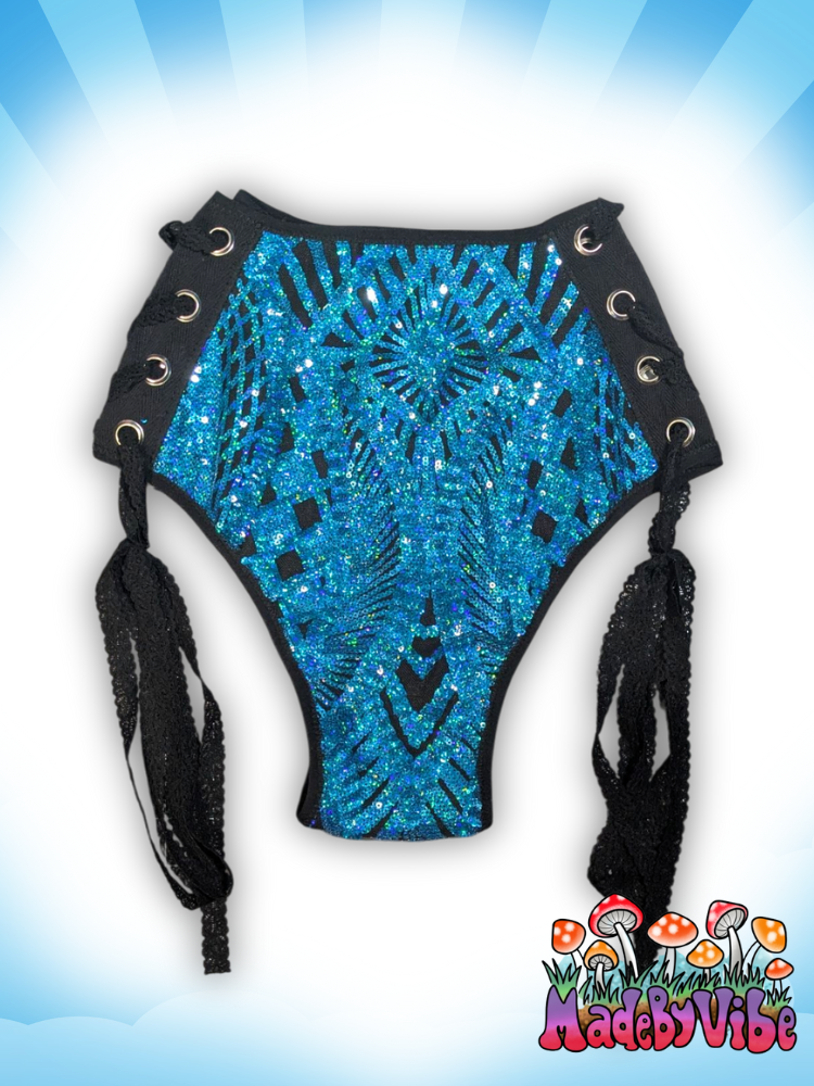 Azure Lace Up Rave Bottoms - Ready to Ship