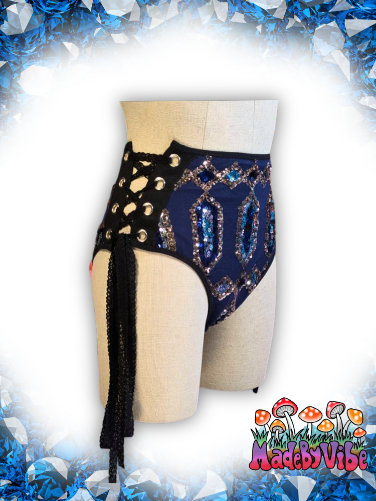 Sapphire Lace Up Rave Bottoms - Ready to Ship