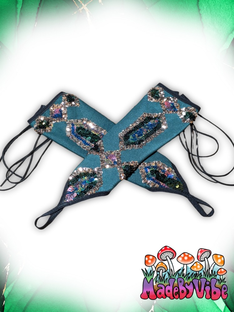 Emerald Nightfall Lace Up Arm Sleeves with Finger Loop - Made to Order