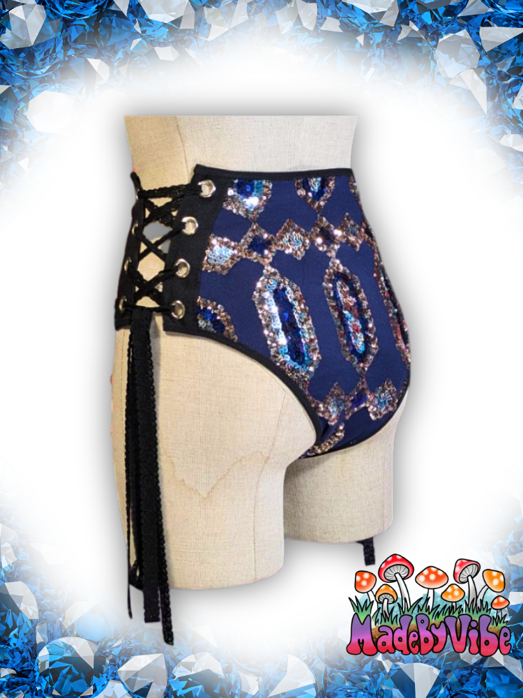 Sapphire Lace Up Rave Bottoms - Ready to Ship