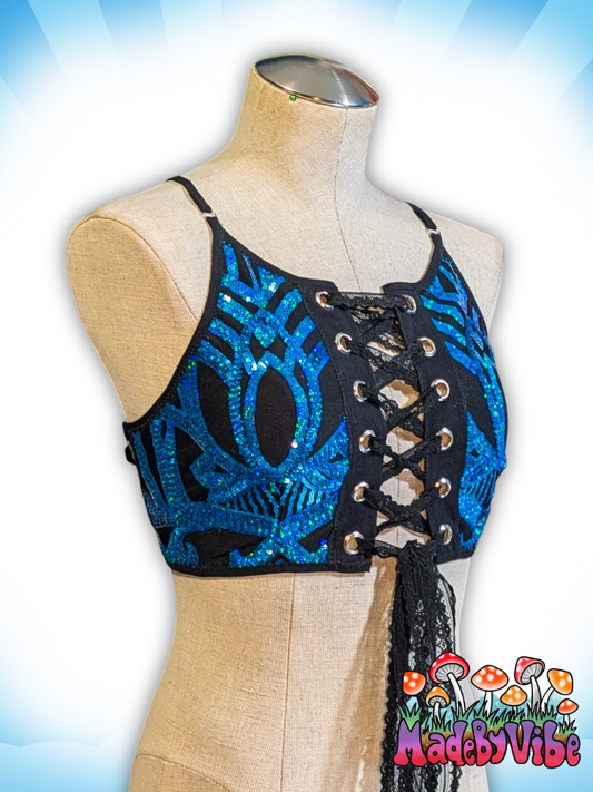 Azure Lace Up Backless Crop Top - Ready to Ship