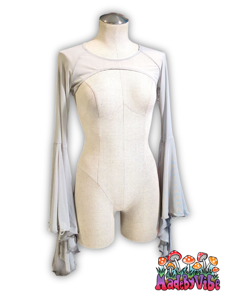 Light Gray Mesh Dramatic Flare Sleeve Shrug - Ready to Ship