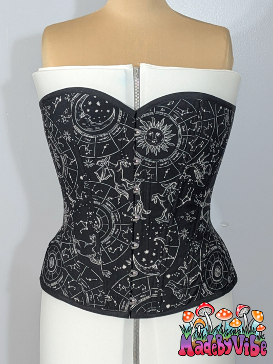 Zodiac Print Corset - One of a Kind Overbust Corset 28" Finished Waist