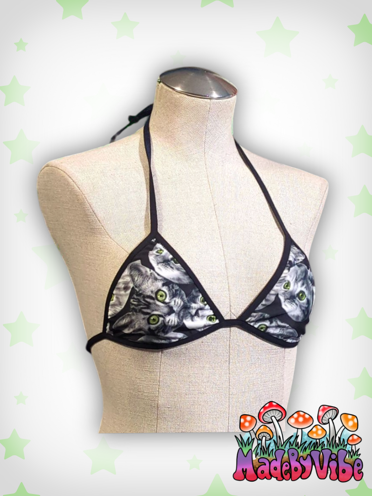 Cat Print Mini Bikini Top - Ready to Ship