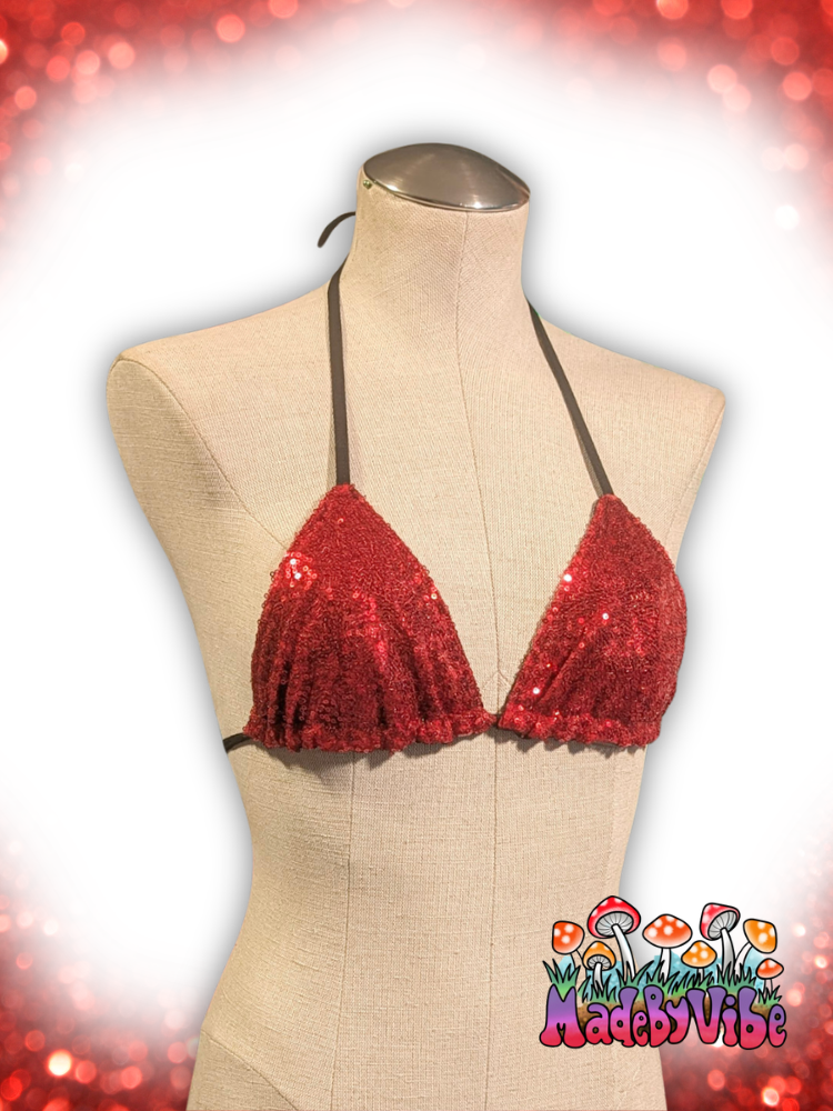 Red Sequin Triangle Halter Top - Ready to Ship