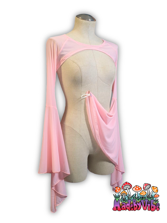 Light Pink Mesh Dramatic Flare Sleeve Shrug - Ready to Ship