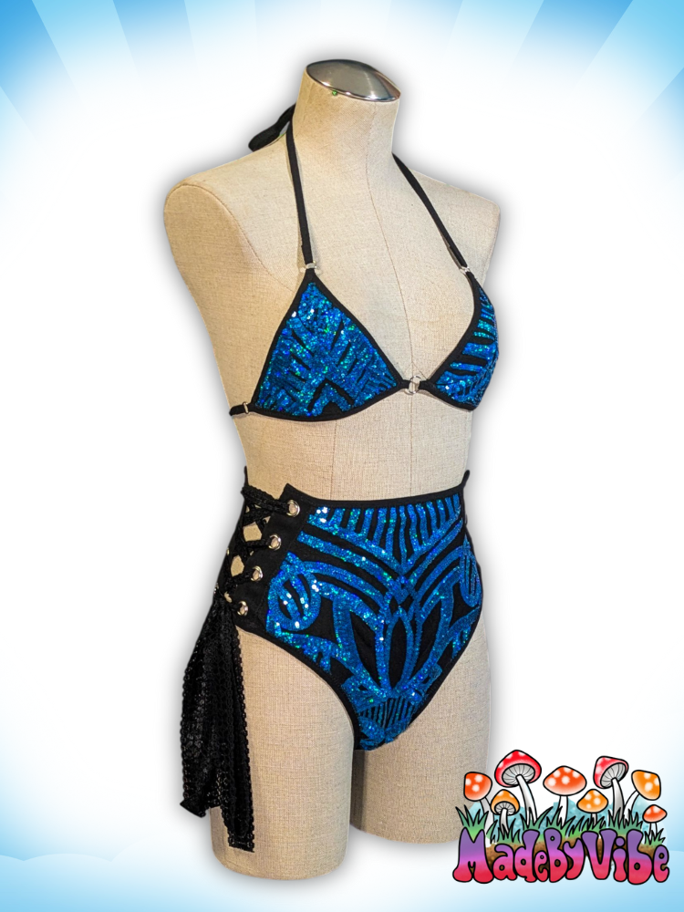 Azure Lace Up Rave Bottoms - Ready to Ship