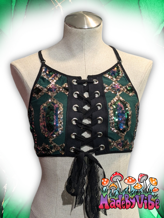 Emerald Nightfall Lace Up Backless Crop Top - Ready to Ship