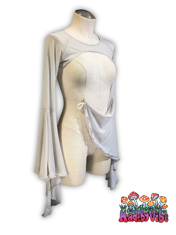 Light Gray Mesh Dramatic Flare Sleeve Shrug - Ready to Ship