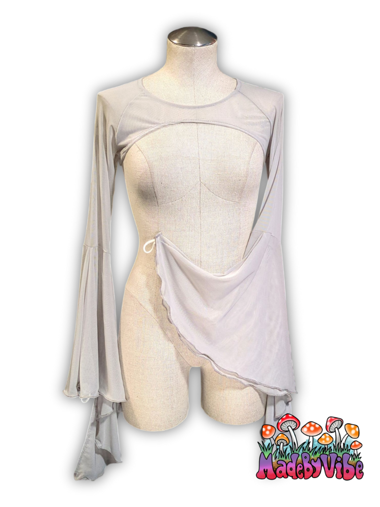Light Gray Mesh Dramatic Flare Sleeve Shrug - Ready to Ship