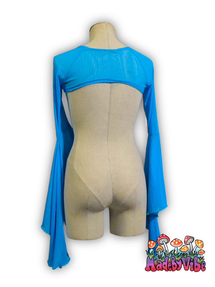Aqua Blue Mesh Dramatic Flare Sleeve Shrug - Ready to Ship
