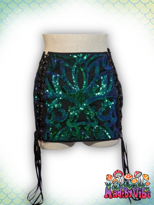 Dragon Queen Lace Up Sides Mini Pencil Skirt - Ready to Ship