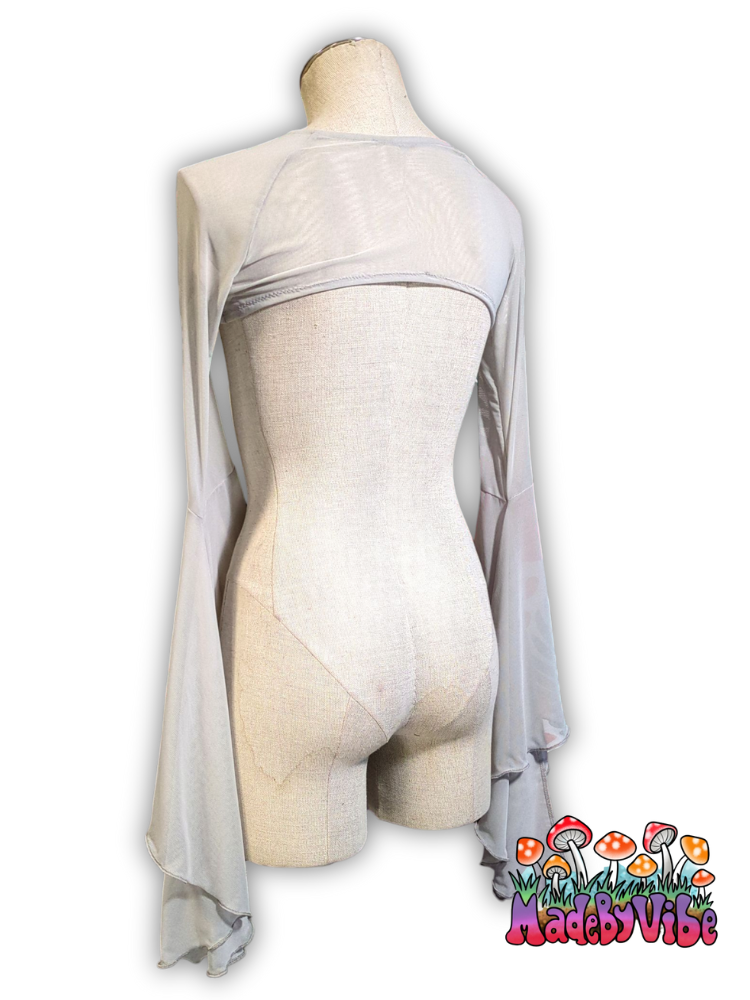 Light Gray Mesh Dramatic Flare Sleeve Shrug - Ready to Ship