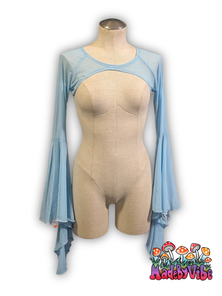 Light Blue Mesh Dramatic Flare Sleeve Shrug - Ready to Ship