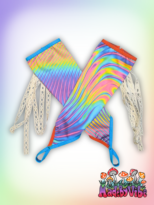 Prismatic Lace Up Arm Sleeves with Finger Loop - Ready to Ship