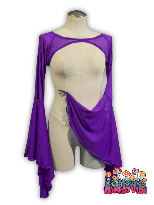 Purple Mesh Dramatic Flare Sleeve Shrug - Ready to Ship