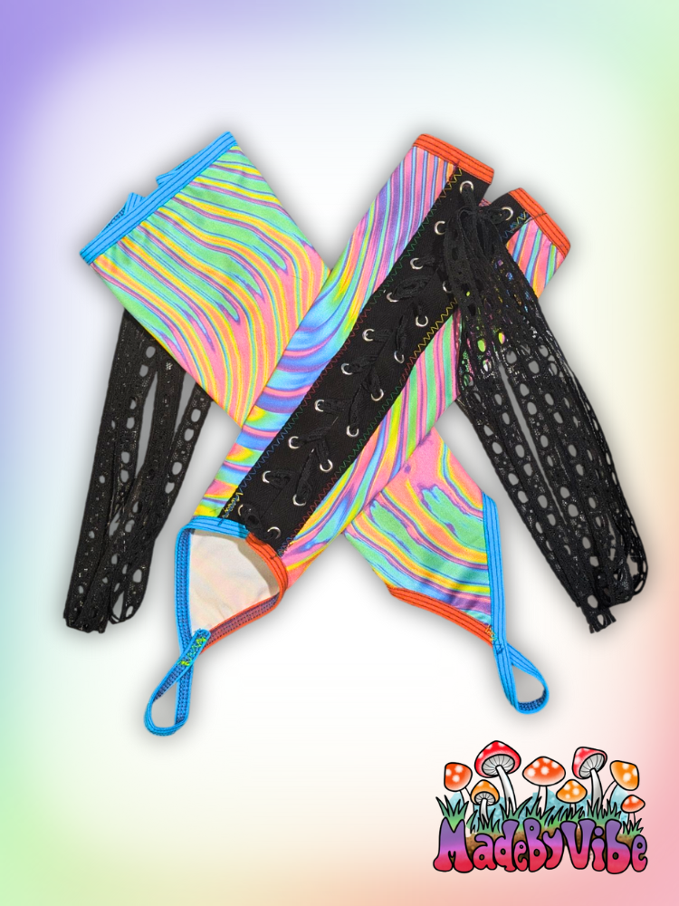 Prismatic Lace Up Arm Sleeves with Finger Loop - Made to Order