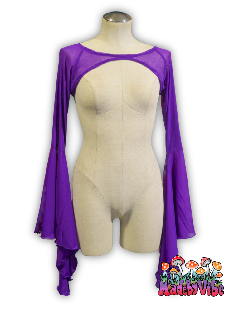 Purple Mesh Dramatic Flare Sleeve Shrug - Ready to Ship