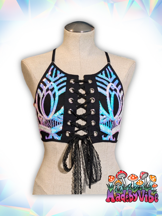 Opal Treasure Lace Up Backless Crop Top - Ready to Ship