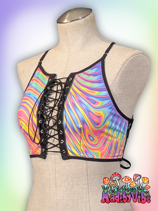 Prismatic Lace Up Backless Crop Top - Ready to Ship