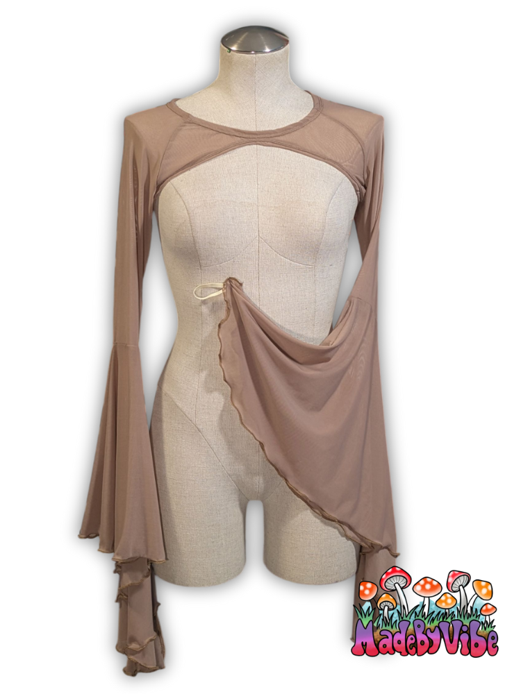 Brown Mesh Dramatic Flare Sleeve Shrug - Ready to Ship