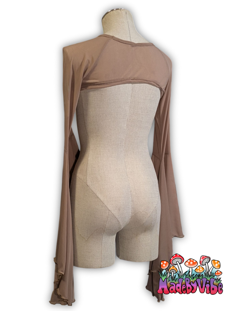 Brown Mesh Dramatic Flare Sleeve Shrug - Ready to Ship