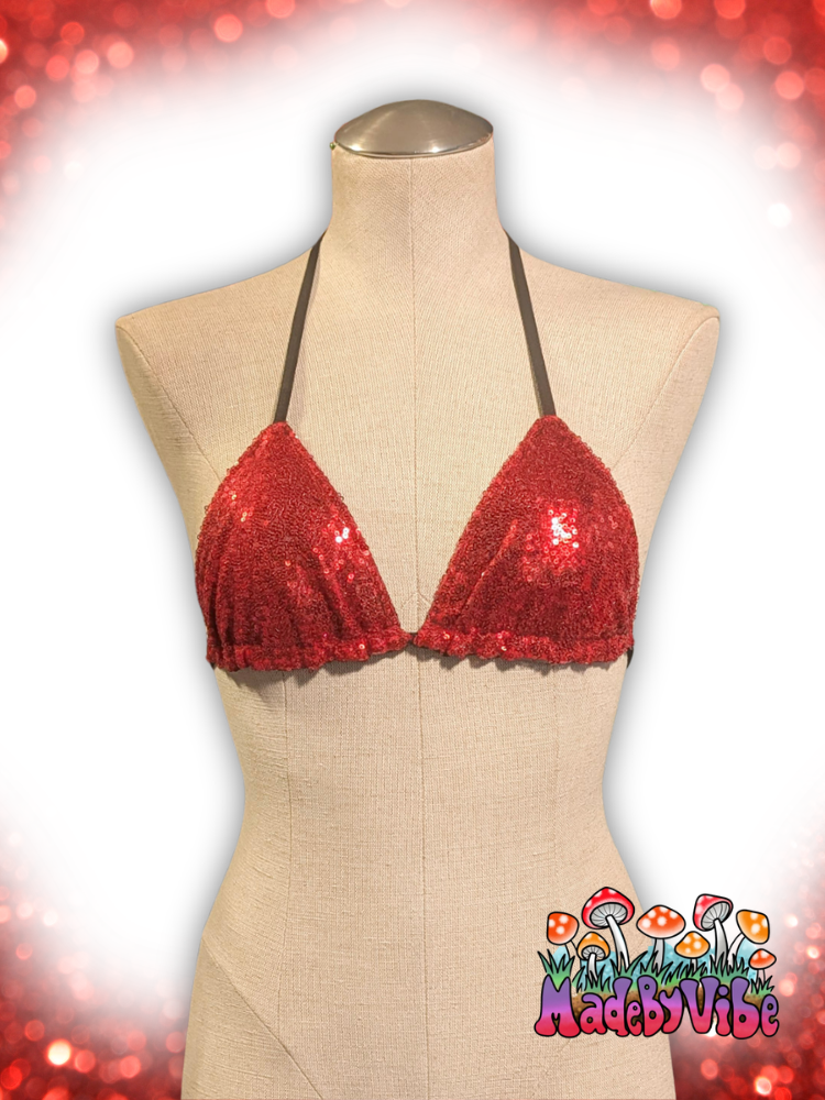 Red Sequin Triangle Halter Top - Made to Order