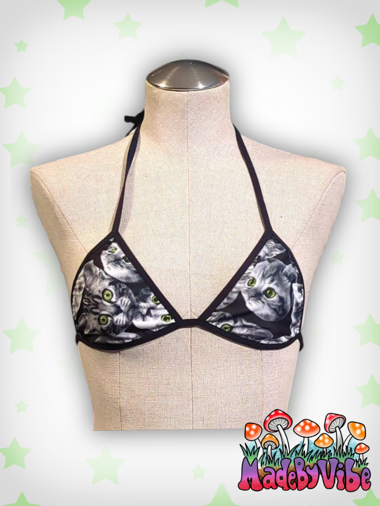 Cat Print Mini Bikini Top - Ready to Ship