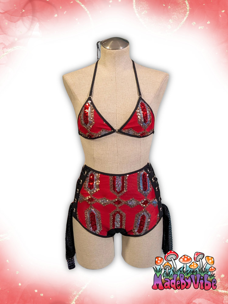 Royal Ruby High Waisted Side Lace Booty Shorts - Ready to Ship