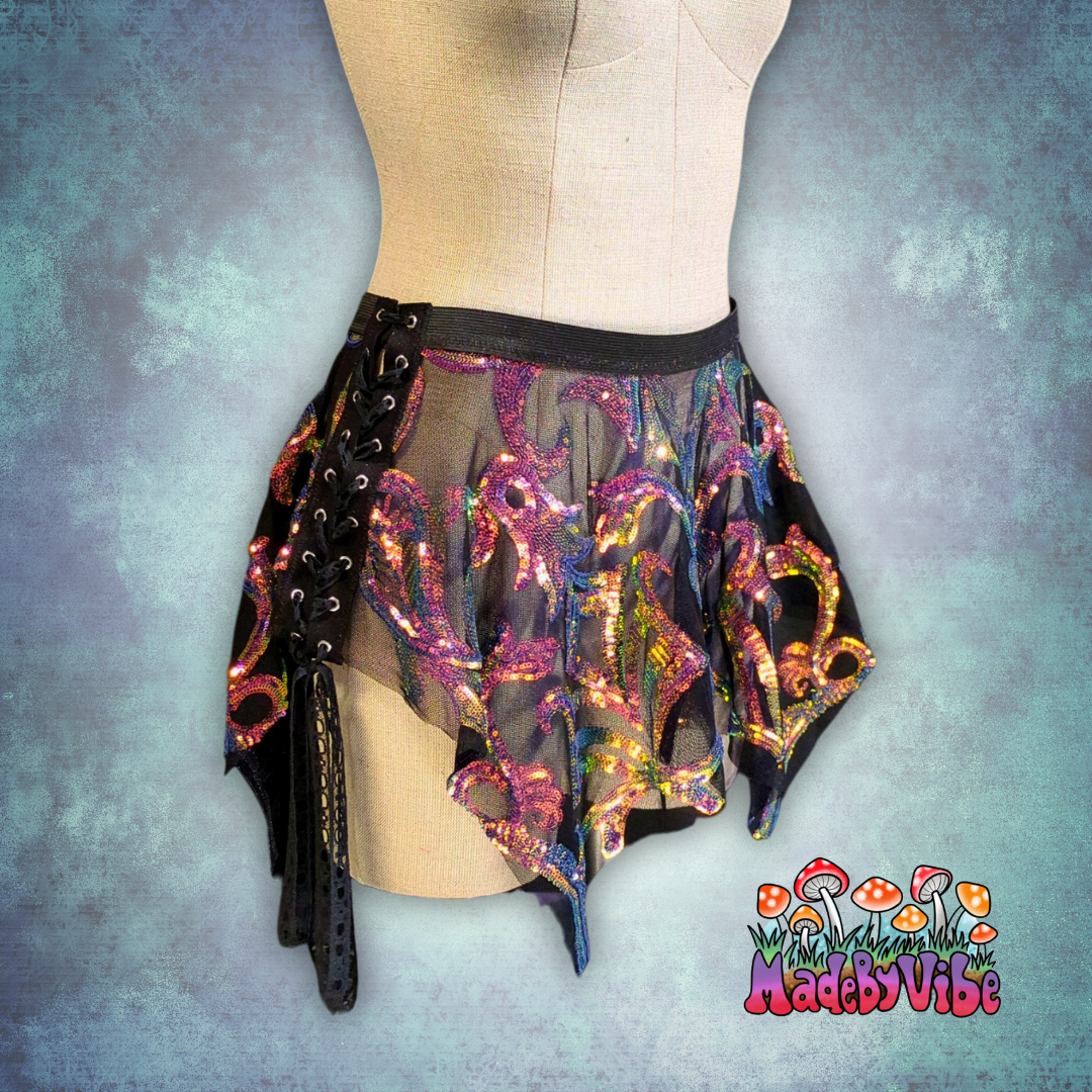 Midnight Aurora Sequin Pixie Skirt - Ready to Ship