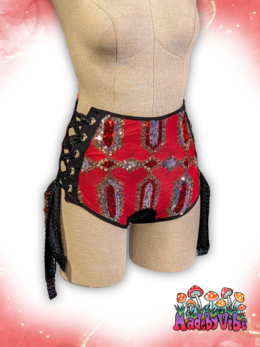 Royal Ruby High Waisted Side Lace Booty Shorts - Ready to Ship