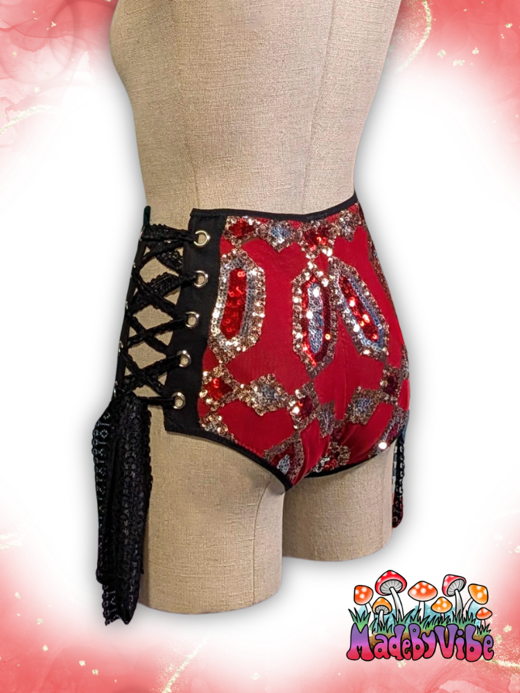 Royal Ruby High Waisted Side Lace Booty Shorts - Ready to Ship