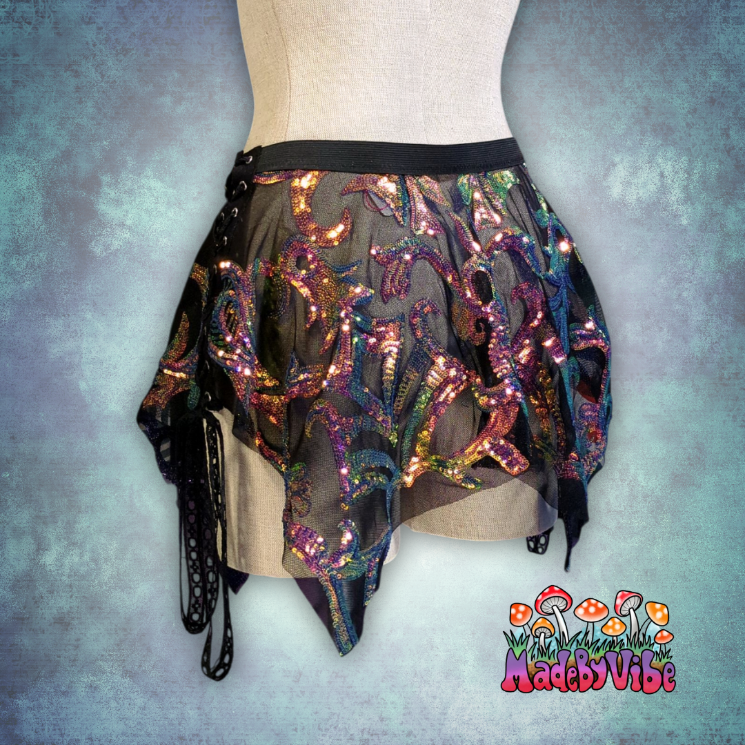 Midnight Aurora Sequin Pixie Skirt - Ready to Ship