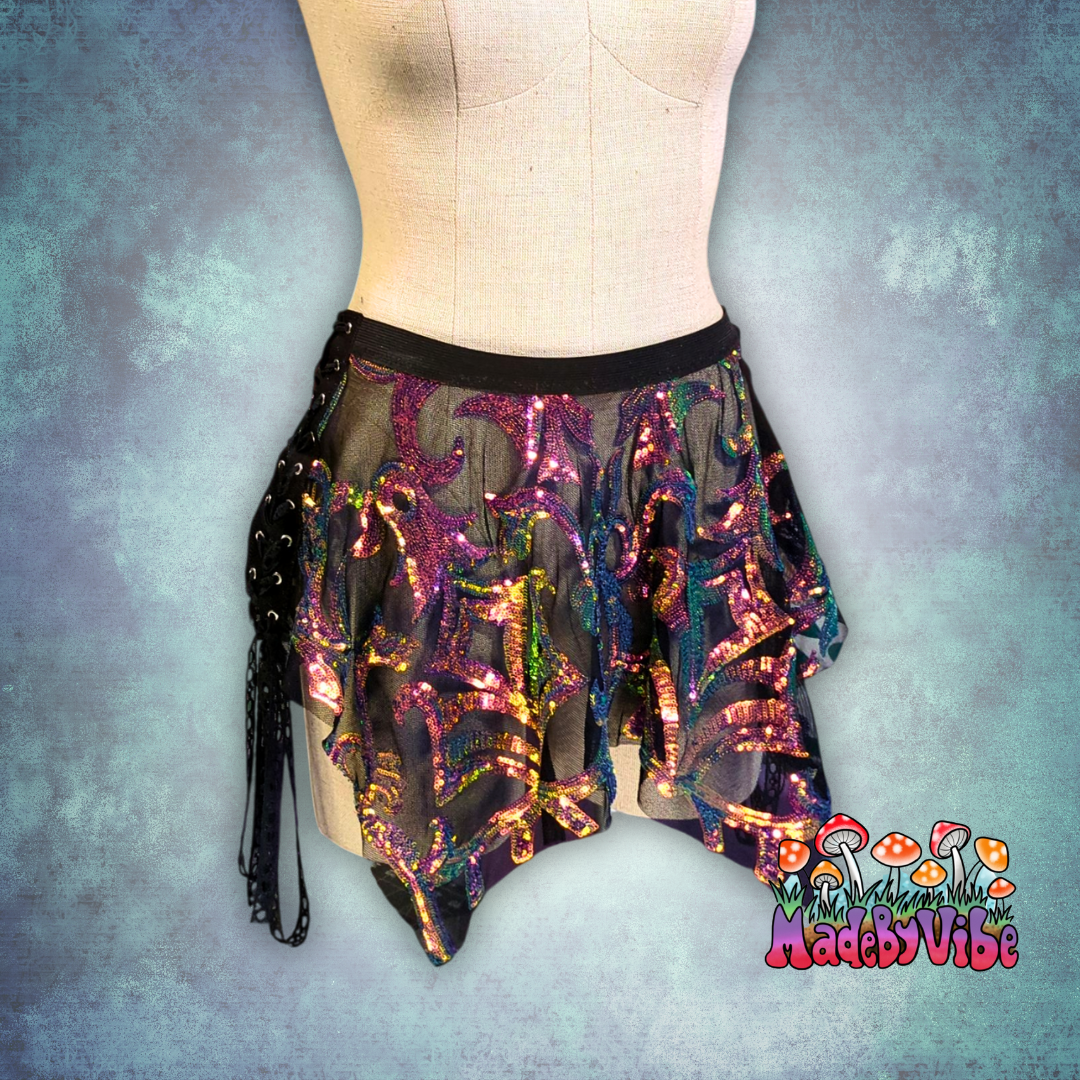 Midnight Aurora Sequin Pixie Skirt - Ready to Ship