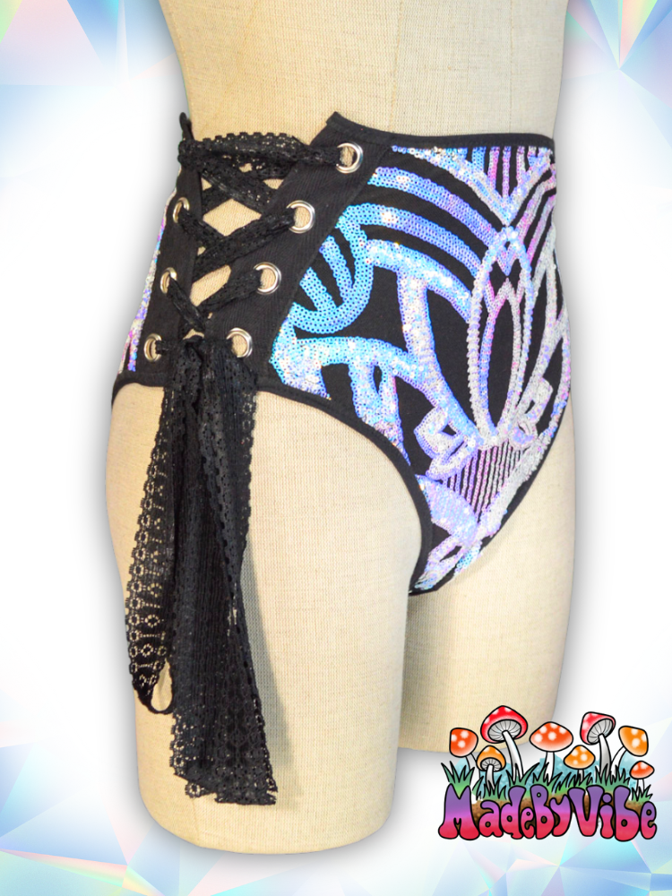 Opal Treasure Lace Up Rave Bottoms - Ready to Ship