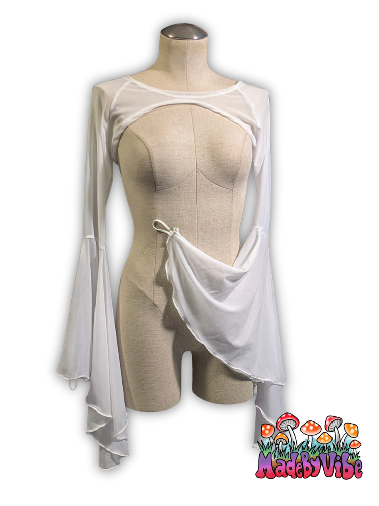 White Mesh Dramatic Flare Sleeve Shrug - Ready to Ship