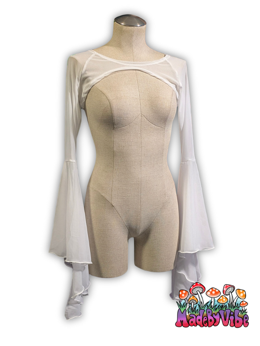 White Mesh Dramatic Flare Sleeve Shrug - Ready to Ship