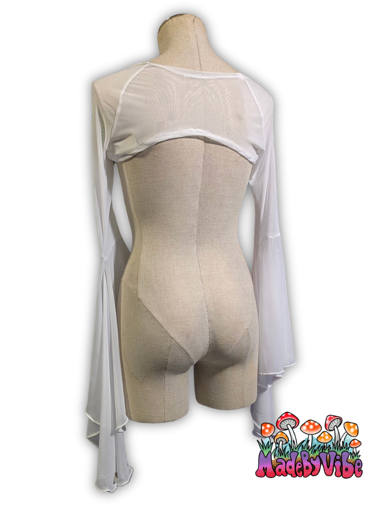 White Mesh Dramatic Flare Sleeve Shrug - Ready to Ship