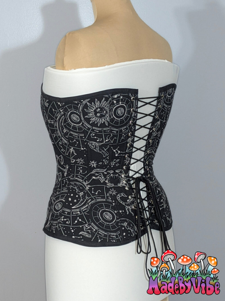 Zodiac Print Corset - One of a Kind Overbust Corset 28" Finished Waist