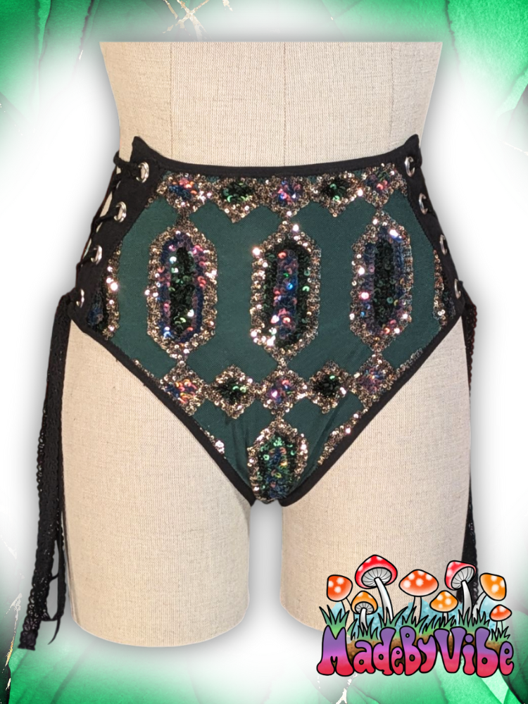 Emerald Nightfall Lace Up Rave Bottoms - Ready to Ship