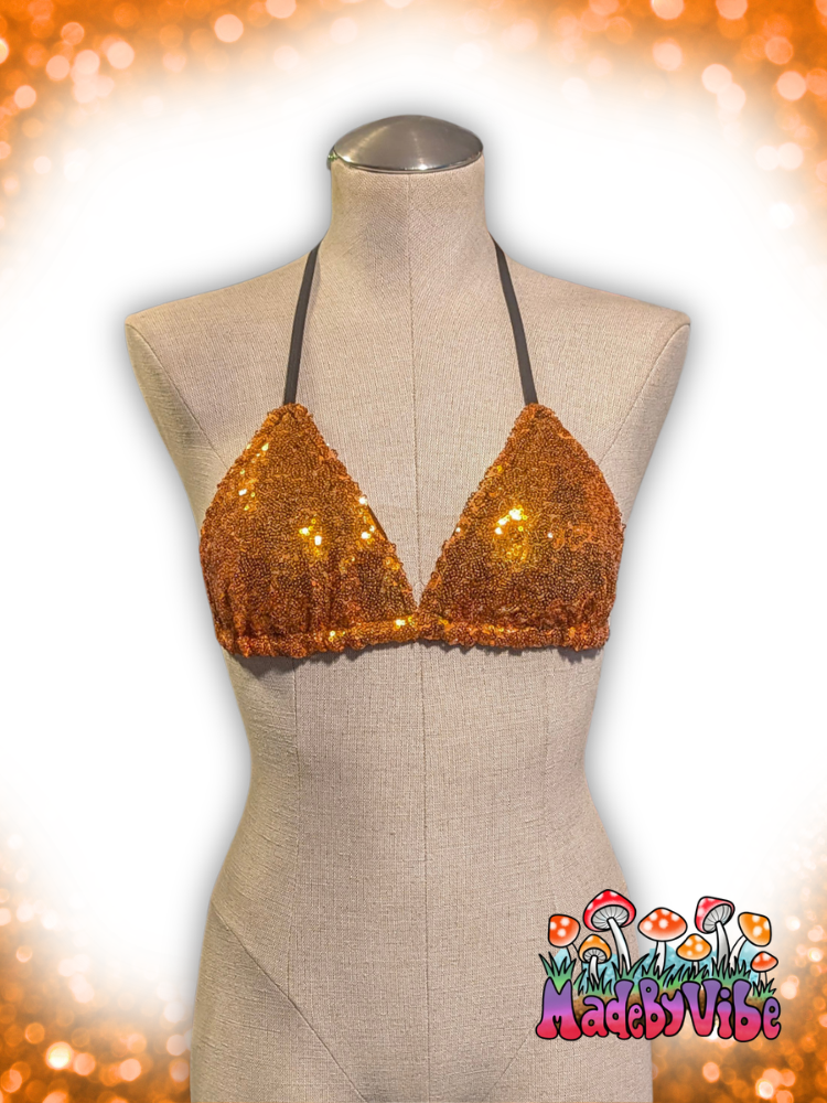 Orange Sequin Triangle Halter Top - Ready to Ship