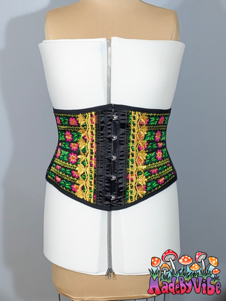 Folk Art Ribbon Corset - One of a Kind Underbust Corset 32" Finished Waist