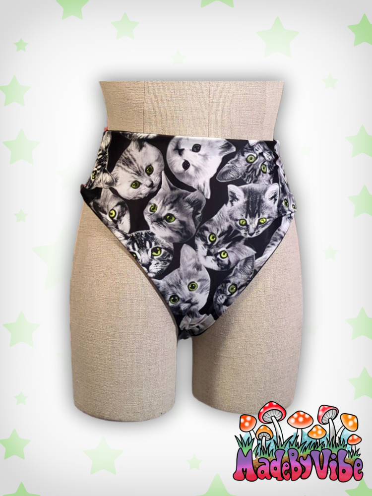 Cat Print High Waisted Bottoms - Ready to Ship