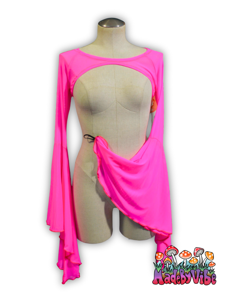 Hot Pink Mesh Dramatic Flare Sleeve Shrug - Ready to Ship