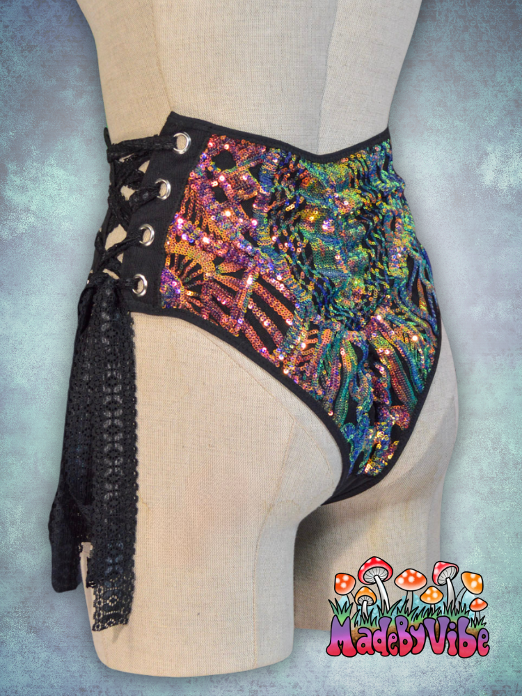Midnight Aurora Lace Up Rave Bottoms - Ready to Ship