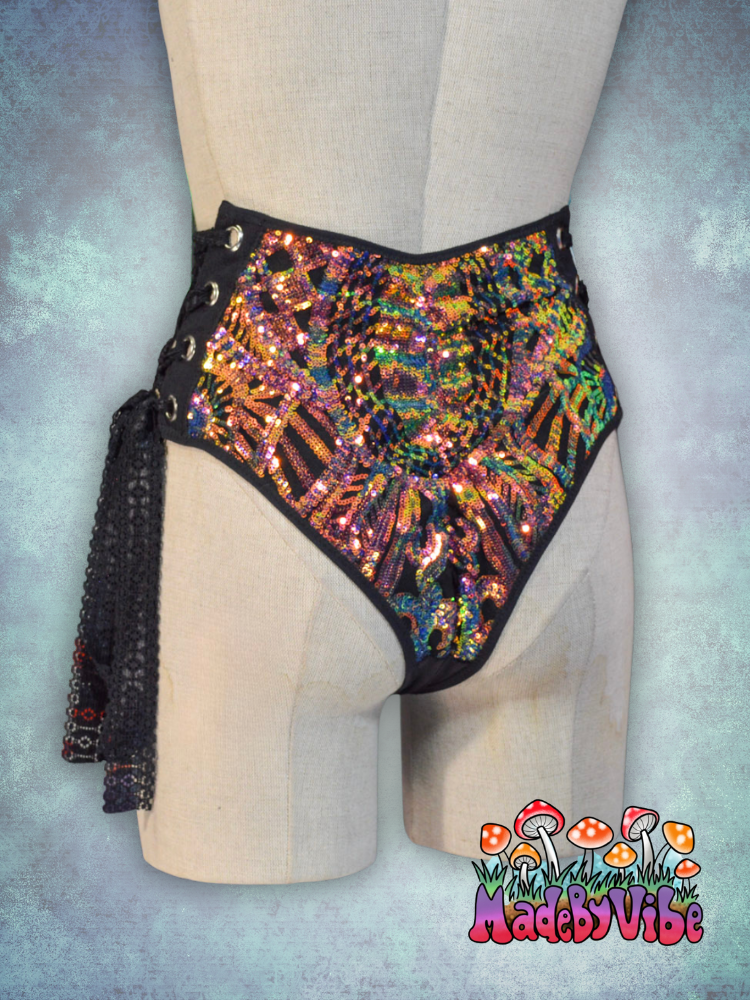 Midnight Aurora Lace Up Rave Bottoms - Ready to Ship