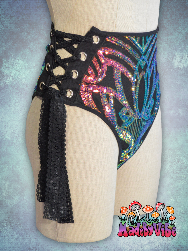 Midnight Aurora Lace Up Rave Bottoms - Ready to Ship