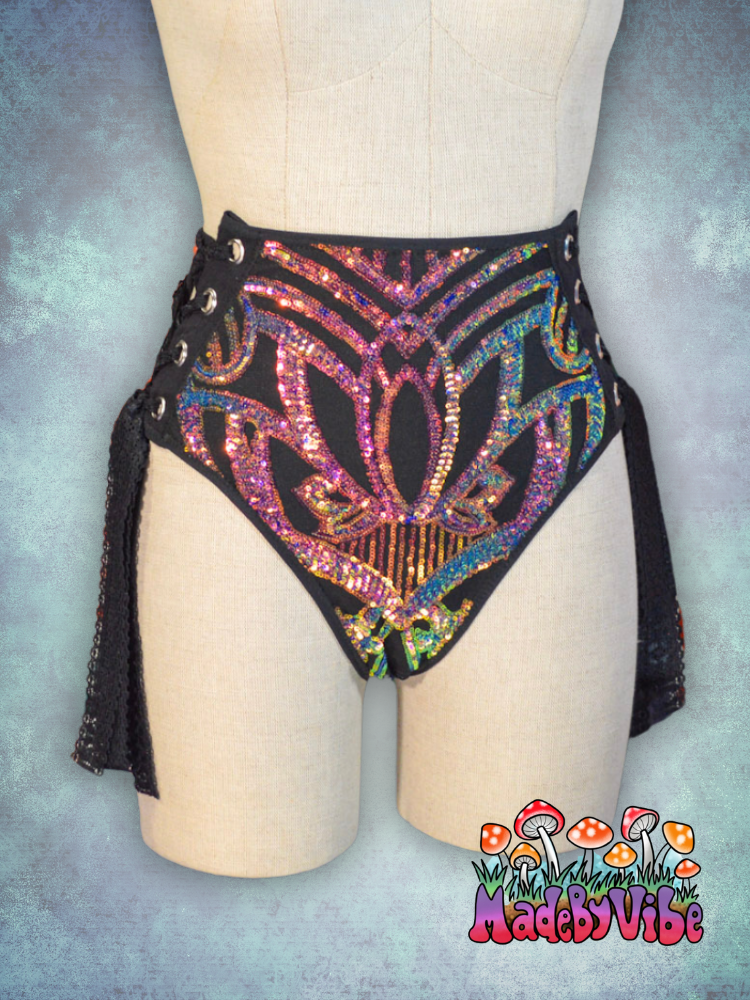 Midnight Aurora Lace Up Rave Bottoms - Ready to Ship