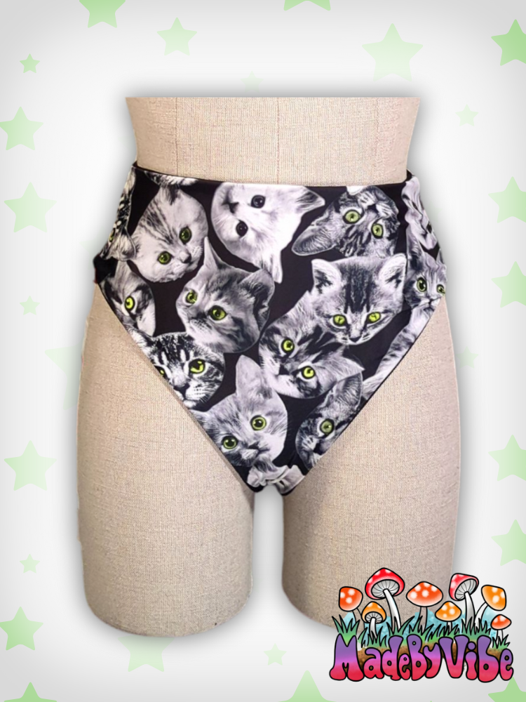 Cat Print High Waisted Bottoms - Ready to Ship
