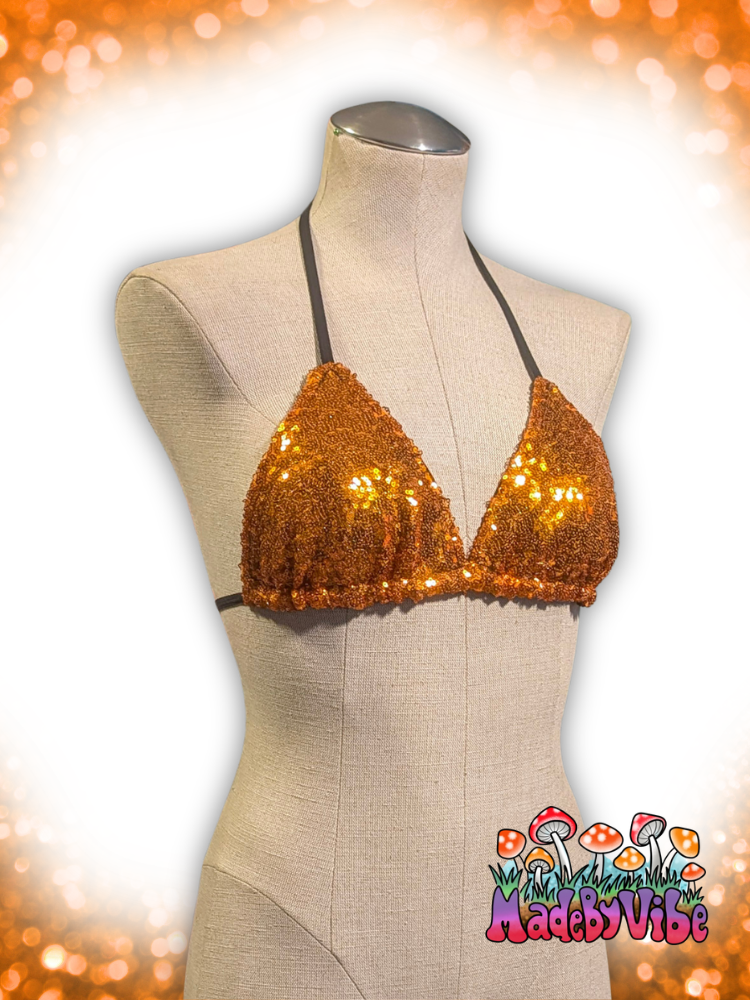 Orange Sequin Triangle Halter Top - Ready to Ship